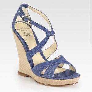 Alexandre Birman Wedge Sandals Blue Strappy Denim Size 7